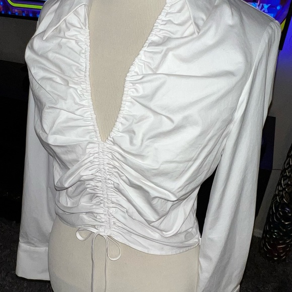 New ZARA WHITE GATHERED POPLIN SHIRT, Medium - Picture 5 of 10